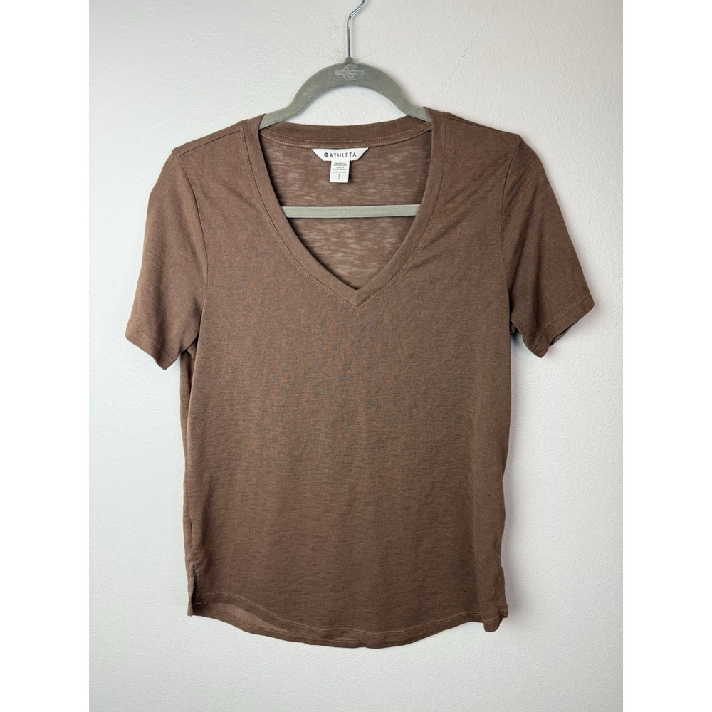 Athleta‎ Shirt Womena Small Brown Lightweight Outdoors Gym Casual Ladies